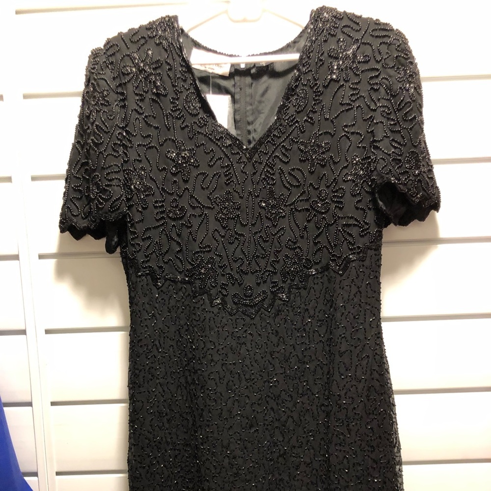 Laurence Kazar Vintage Little Black Beaded Dress